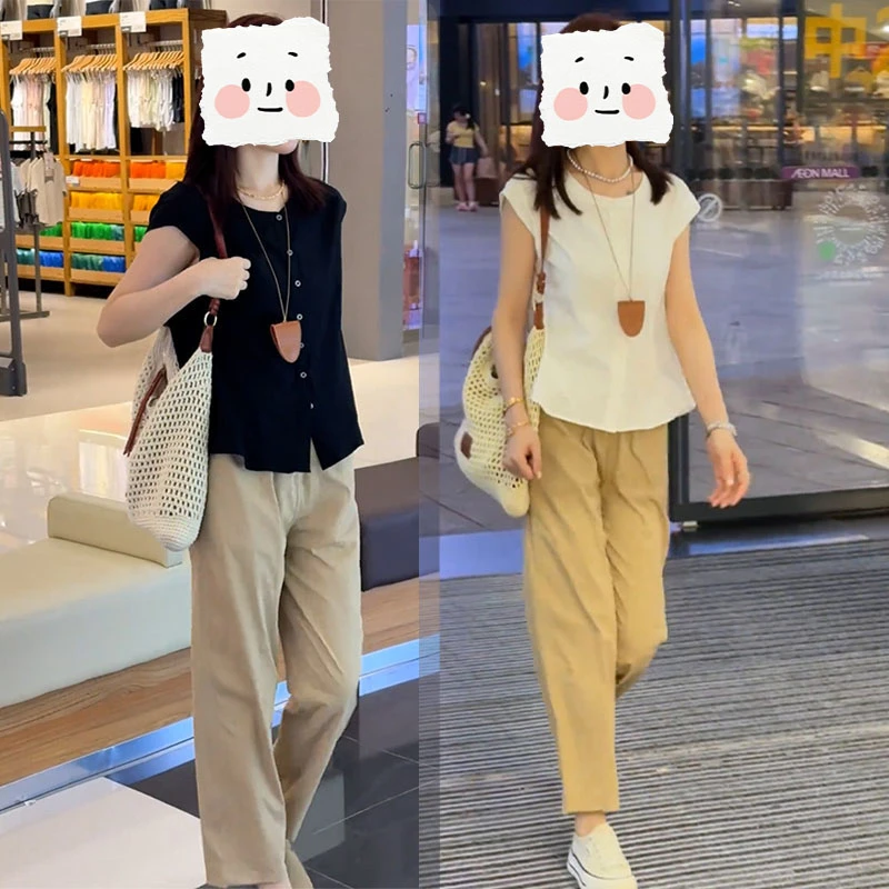 小个子百搭夏装白色短袖衬衫夏季爆款休闲九分裤小众别致两件套