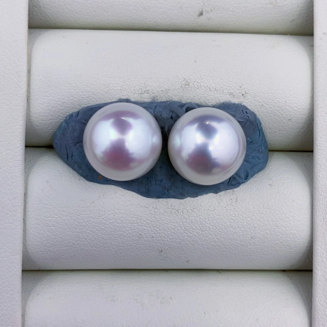 未镶嵌海水珍珠耳饰12-13mm澳白对珠