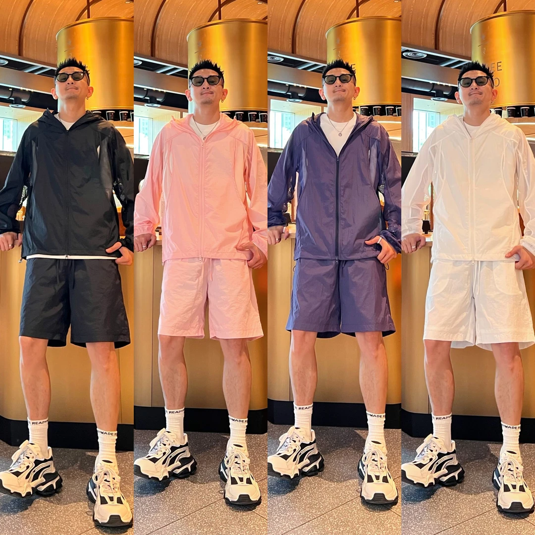 长袖夏季极简风纯色网眼设计轻薄透气凉感休闲男女同款时尚套装