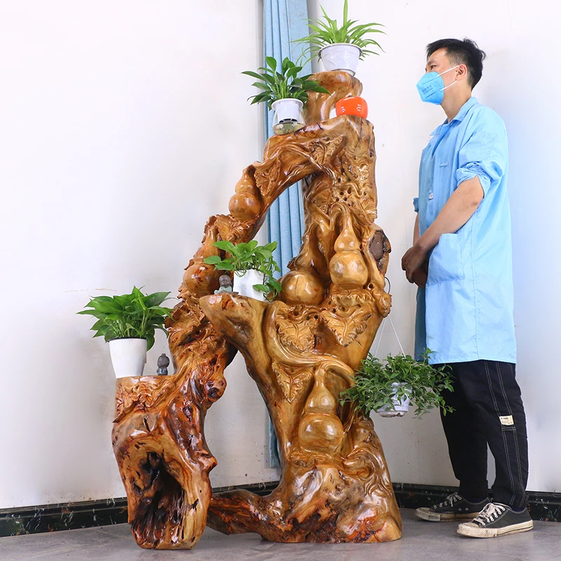 根雕花架树根摆件树型博古架树桩实木天然落地木雕根艺客厅MH8127