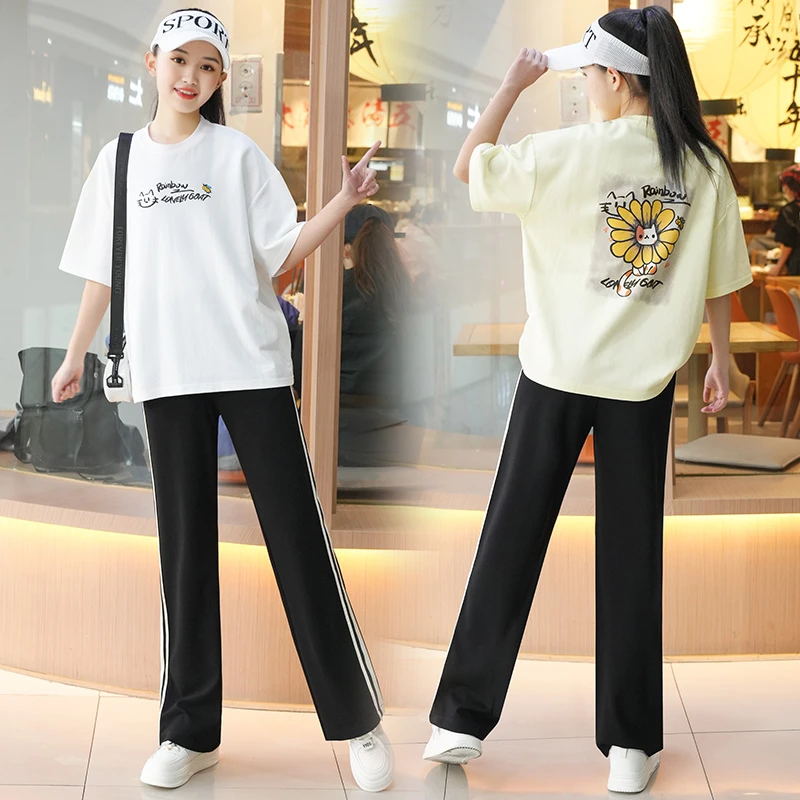 现货大童短袖套装夏季2025新款初中高中生女孩洋气轻薄休闲两件套