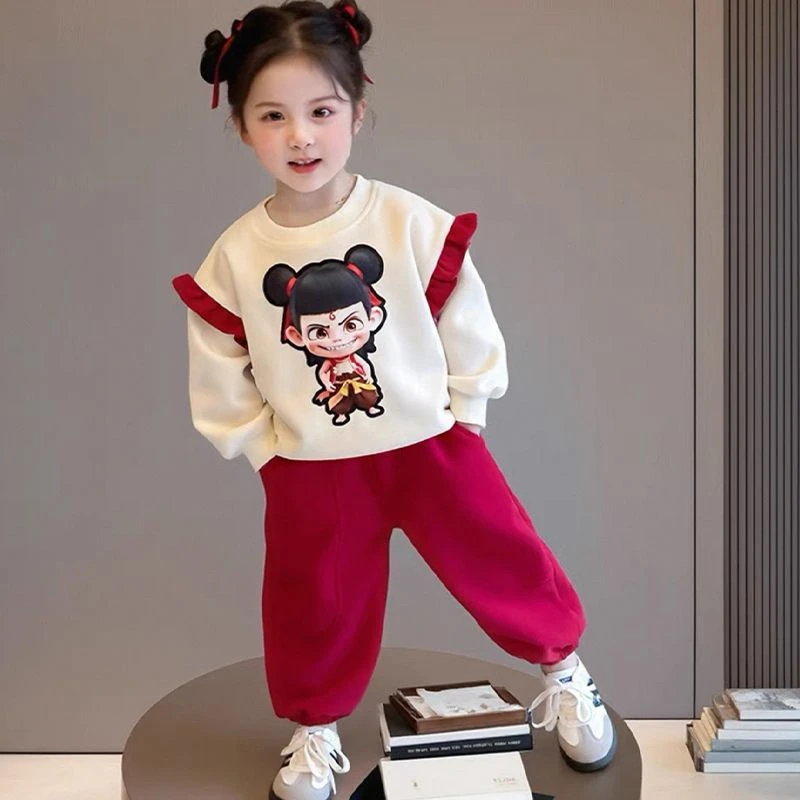 儿童春款套装卡通花边酷闪闪卫衣卫裤学生休闲两件套Mb