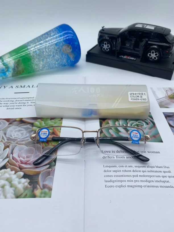 老人100直板半框弹簧镜腿防蓝光老花镜