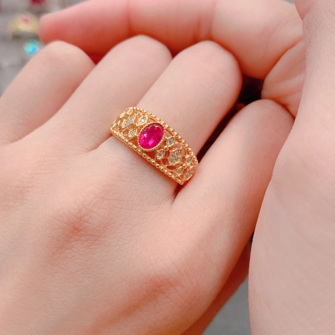 红宝石戒指银S925镶嵌