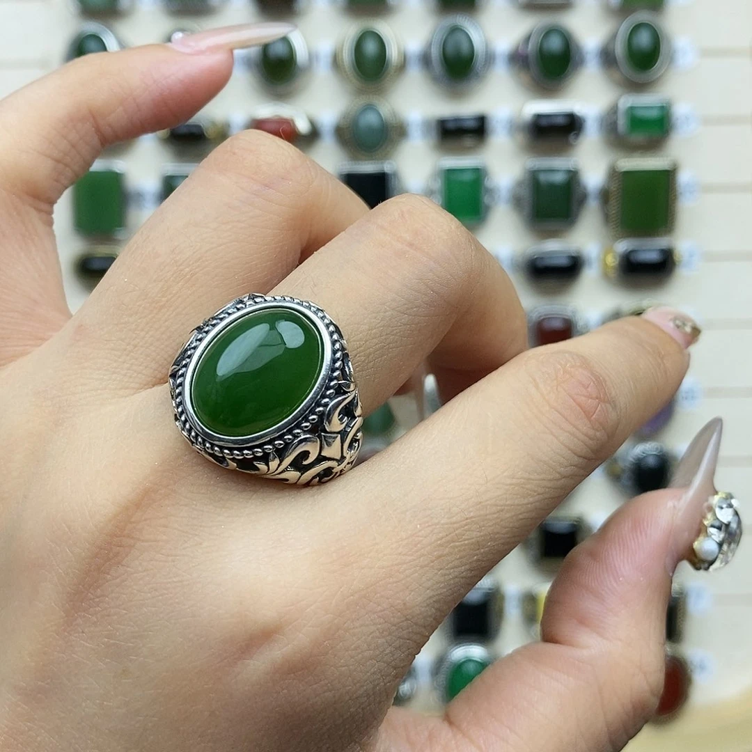 和田玉戒指银S925镶嵌