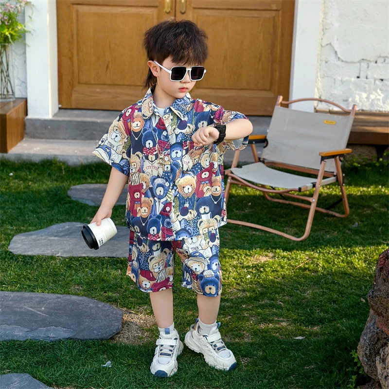 男童夏装套装2025夏季新款儿童衬衫短袖短裤宝宝帅气三件套衣服潮