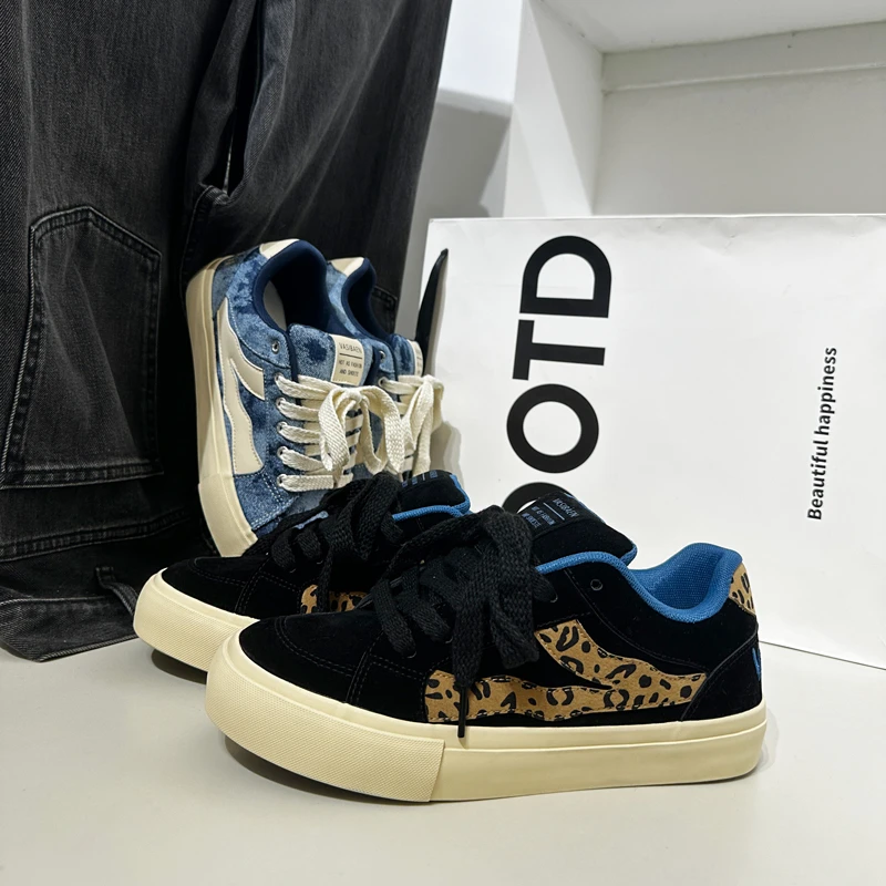 鞋子男爆款2025新款休闲鞋男生增高厚底板鞋男士百搭豹纹时尚潮鞋