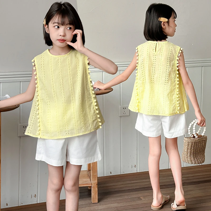 女童夏装套装2025新款儿童洋气无袖上衣休闲短裤女孩时髦两件套潮