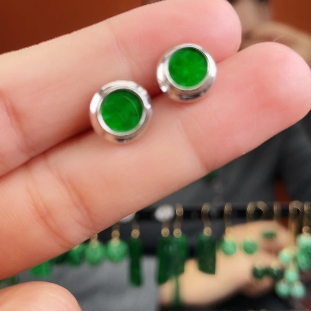 翡翠银S925镶嵌耳饰