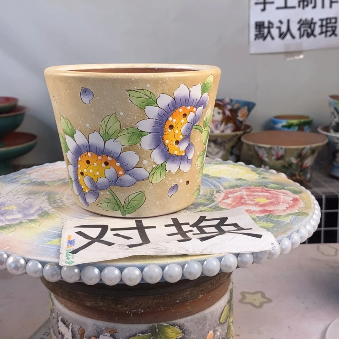 紫砂花盆九*红陶手绘花盆