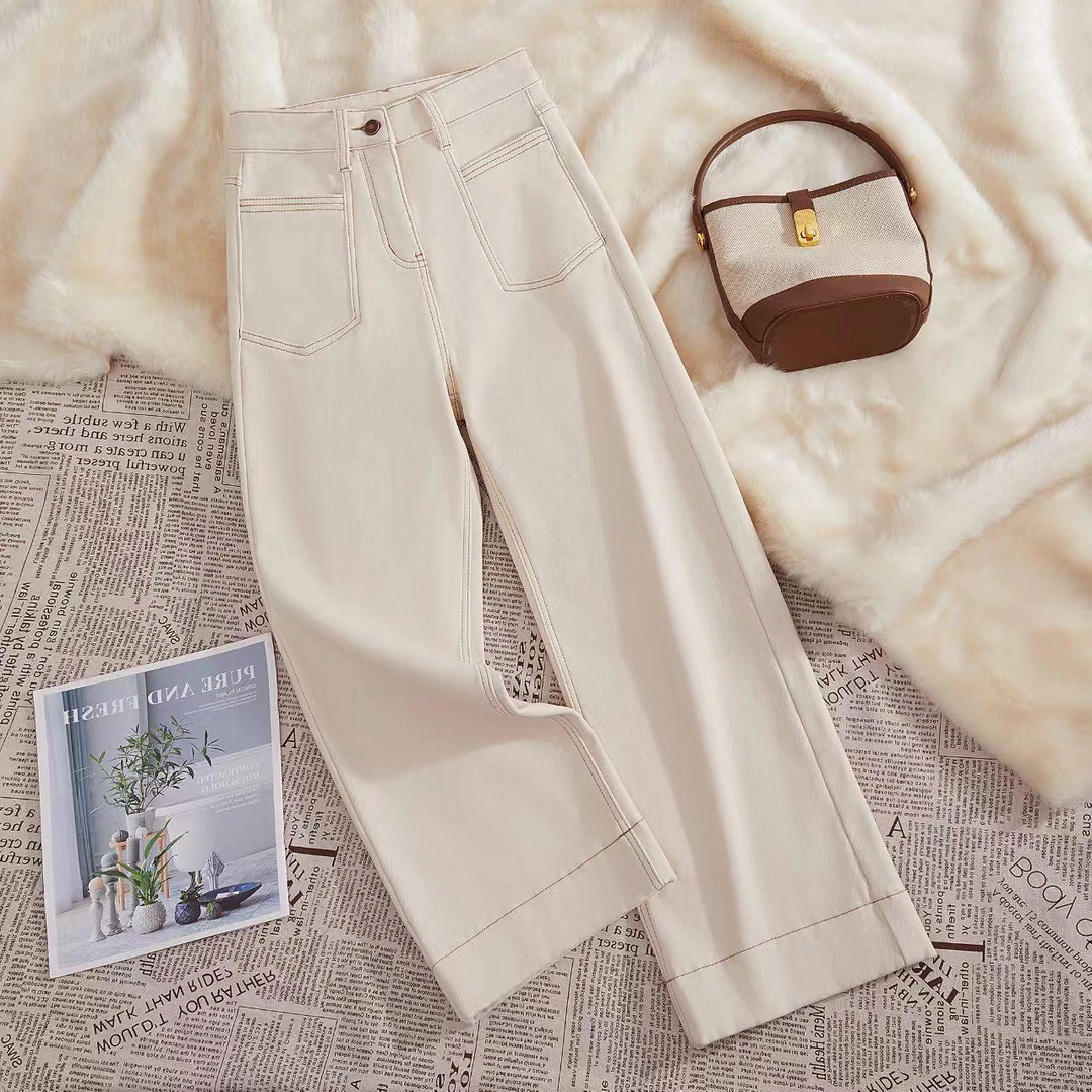 秋款单裤高腰牛仔裤女窄版直筒牛仔裤修身百搭显瘦爆款