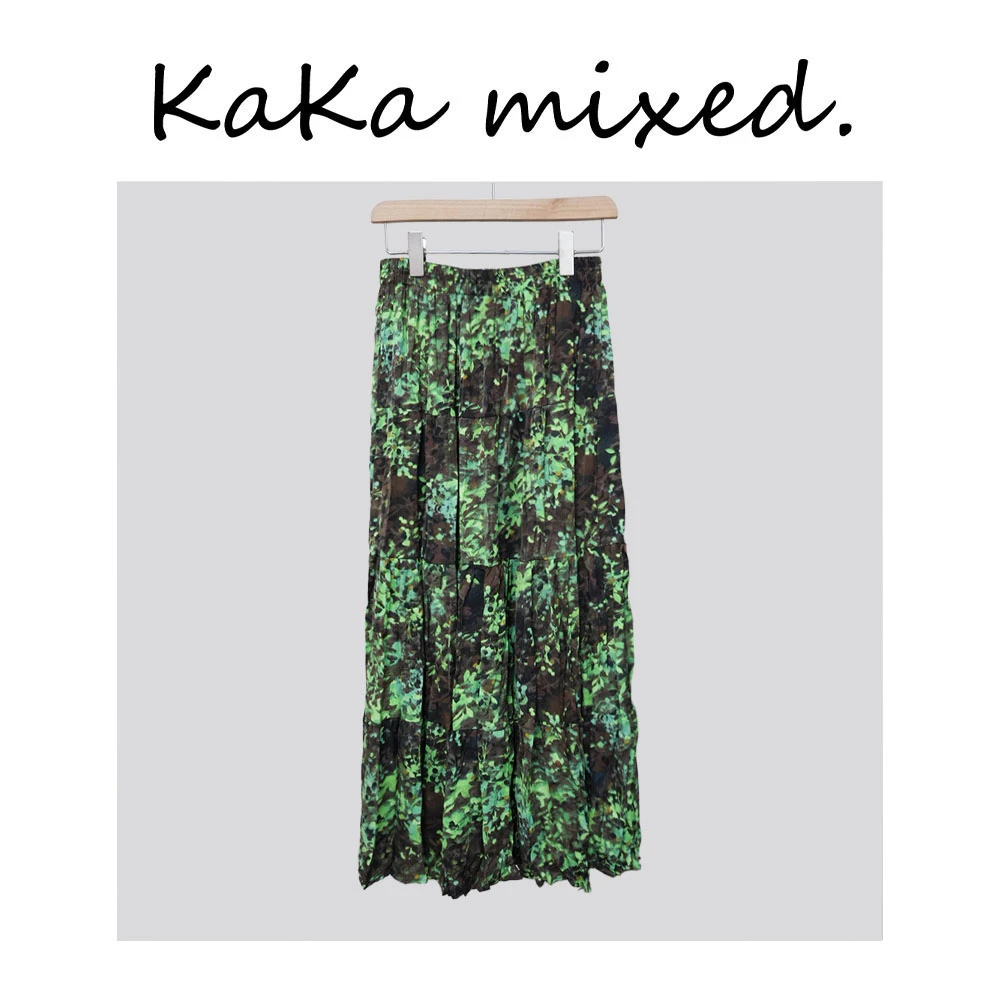 碧绿碎花百褶半身裙-YMY2502004