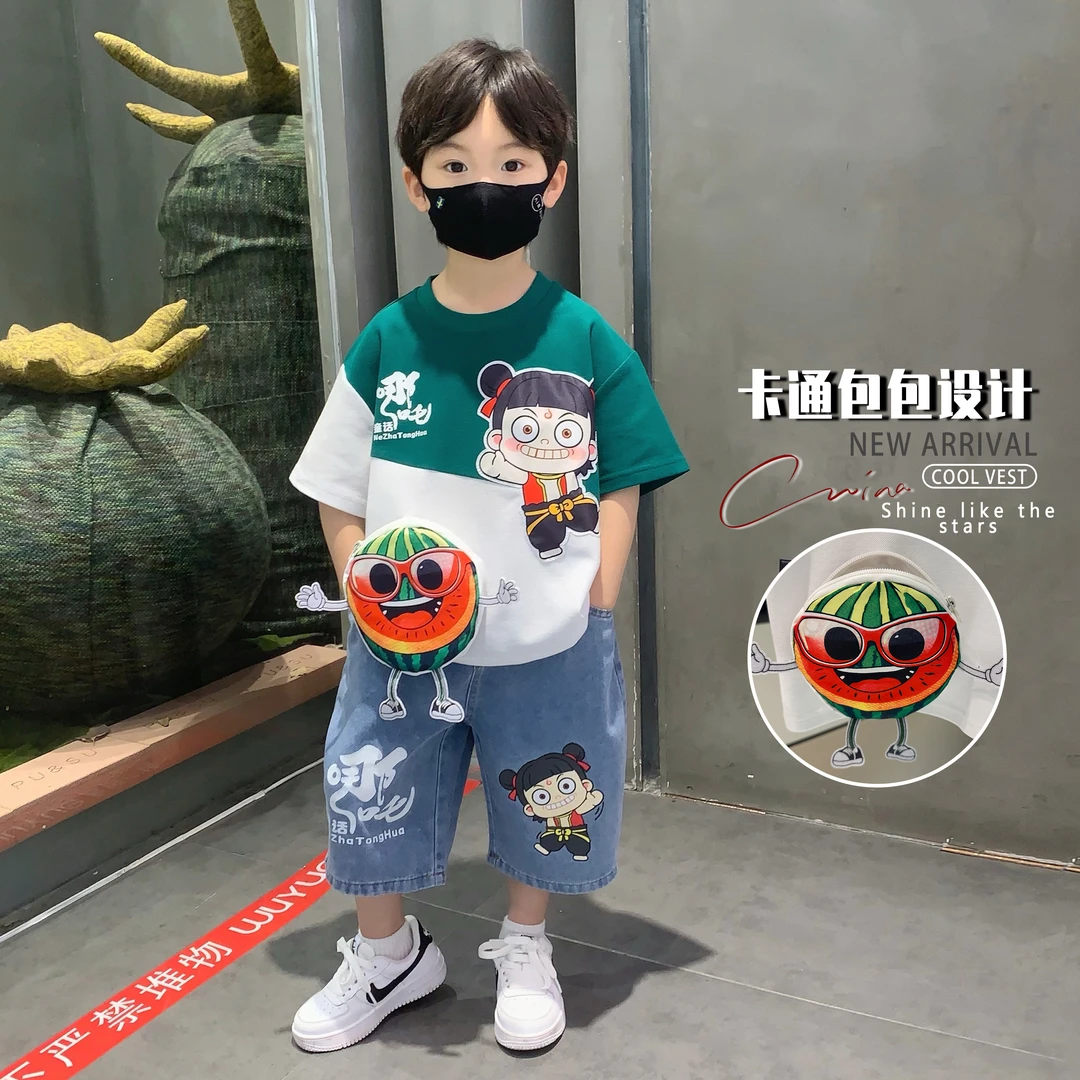 哪吒儿童衣服2025新款男童夏装套装网红宝宝薄款夏季潮酷痞帅男孩