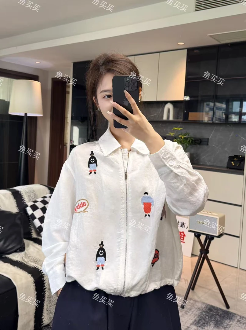 【鱼买买专属】2025新款韩版宽松休闲长袖卡通刺绣衬衫上衣Y9389