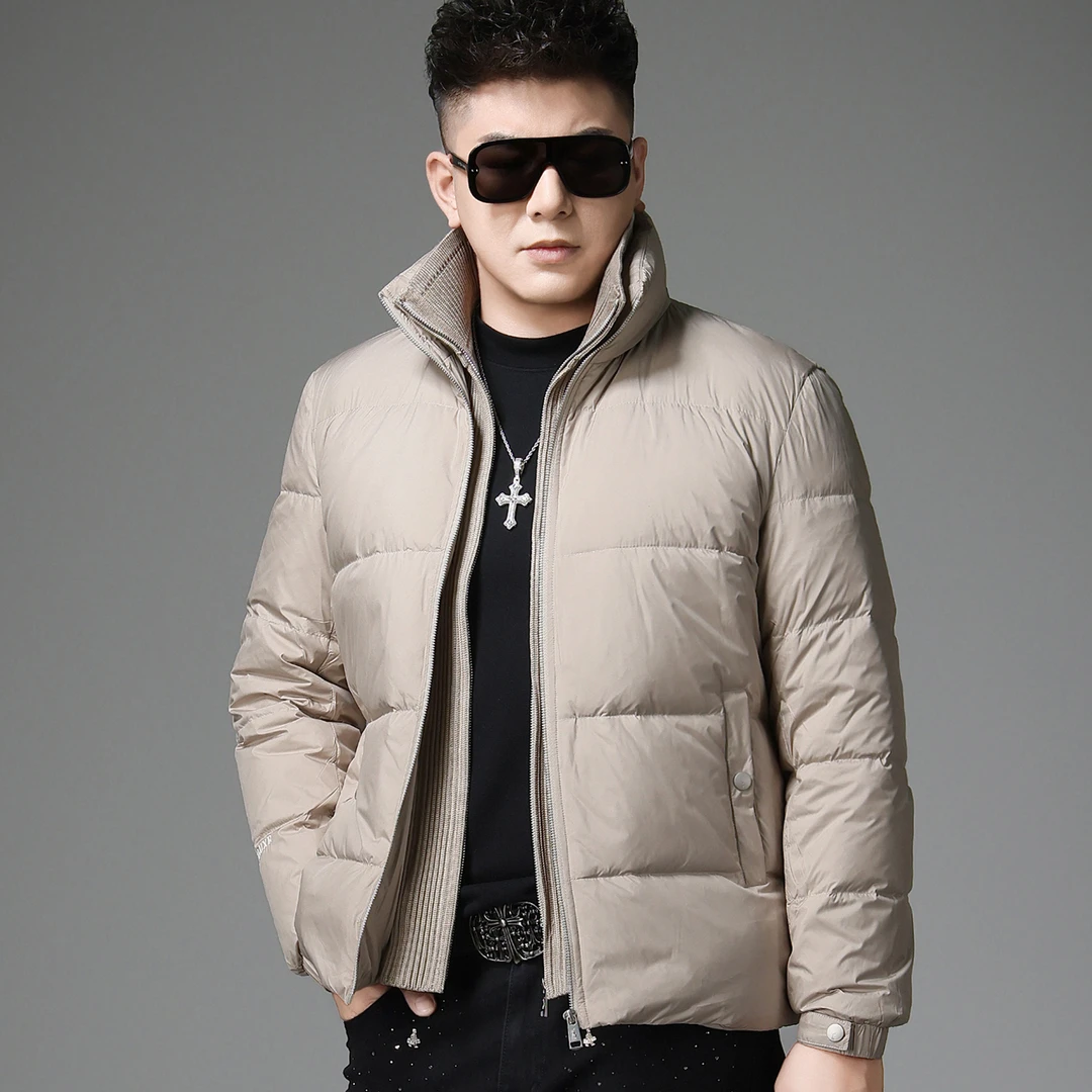 冬季新款拼接假两件外套立领羽绒服痞帅韩版潮流男装休闲加厚上衣