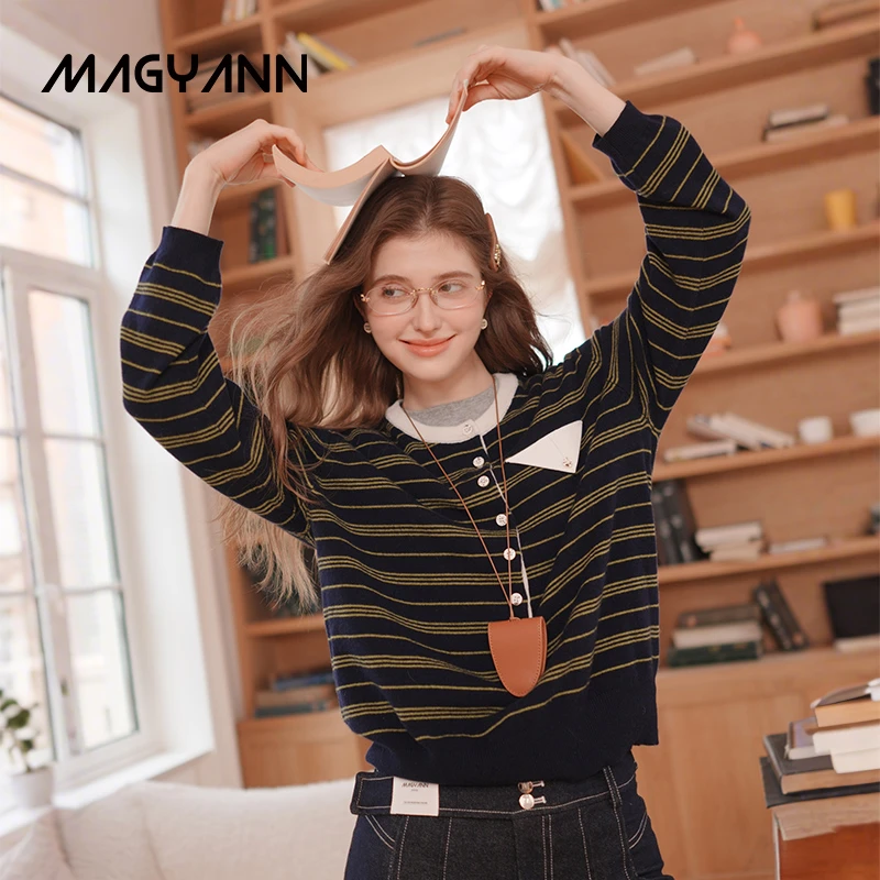 Magyann/昧宴【迹​​屿】拼色领口袋针织