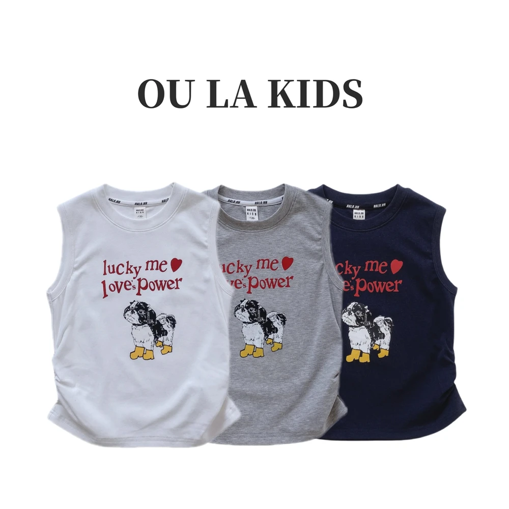 22025夏季新品女童韩版撞色小狗印花打褶休闲百搭童装背心L25603