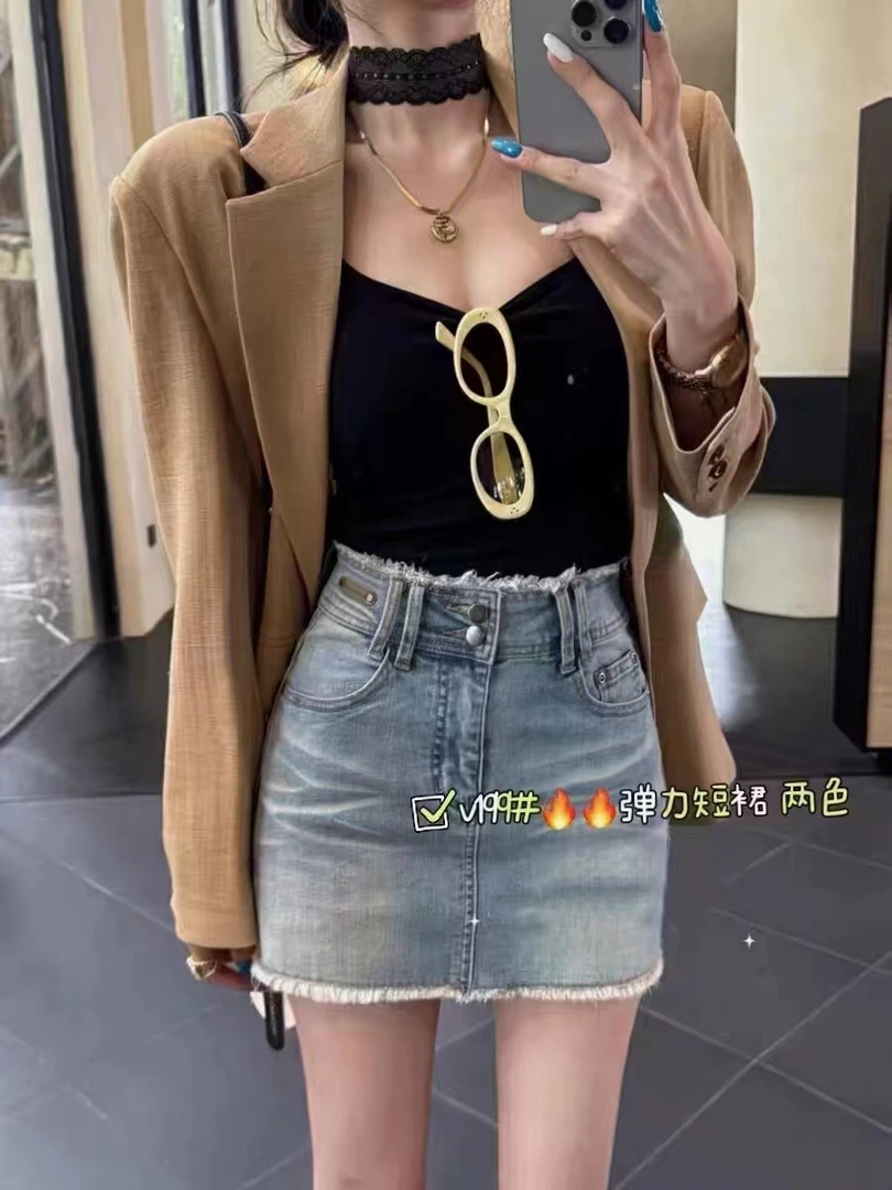 (周）十三行新款ins百搭时尚包臀显瘦半身裙牛仔复古网红韩版高腰
