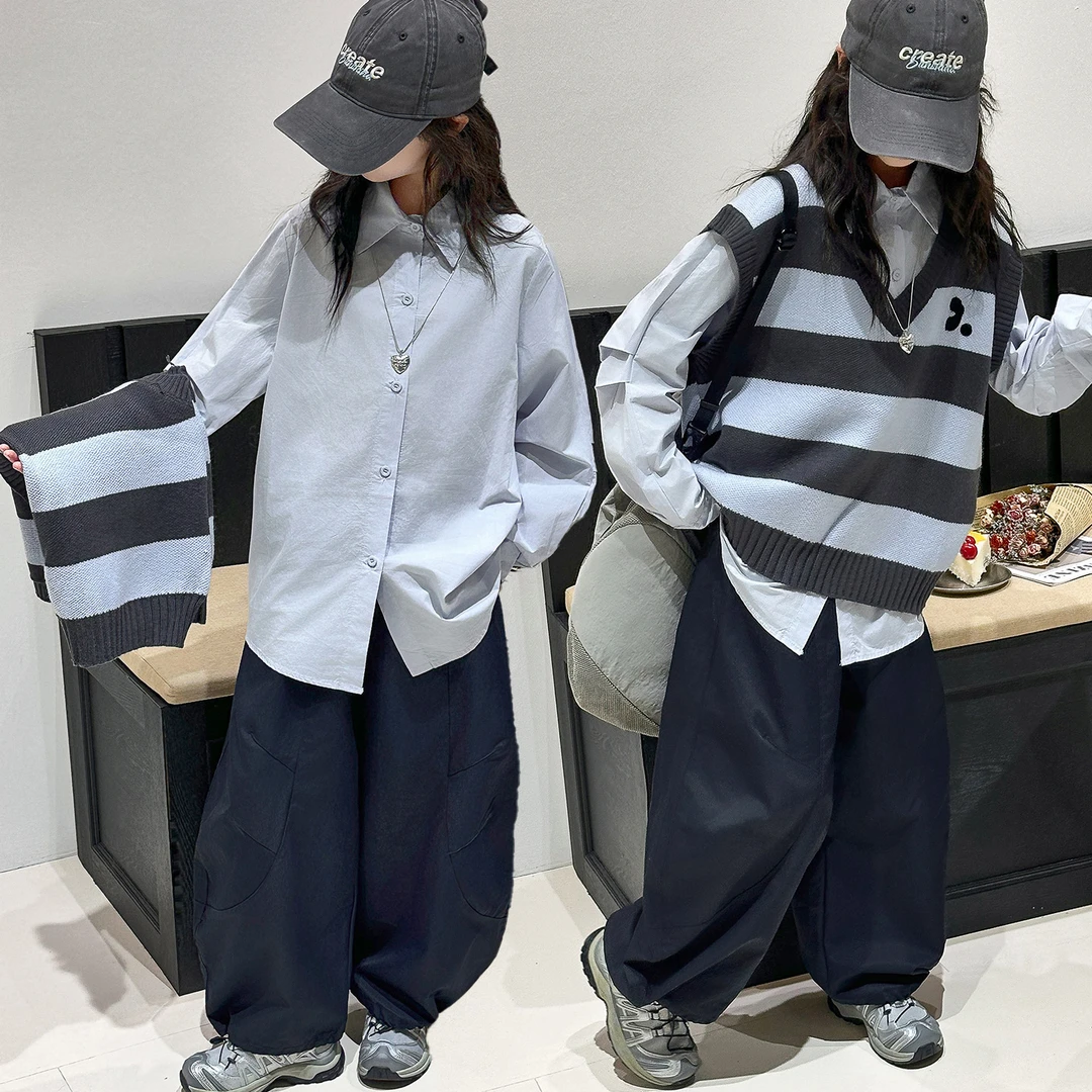 连体儿童服装女童时尚套装2025新款学院风长袖马裙子女孩打底情侣