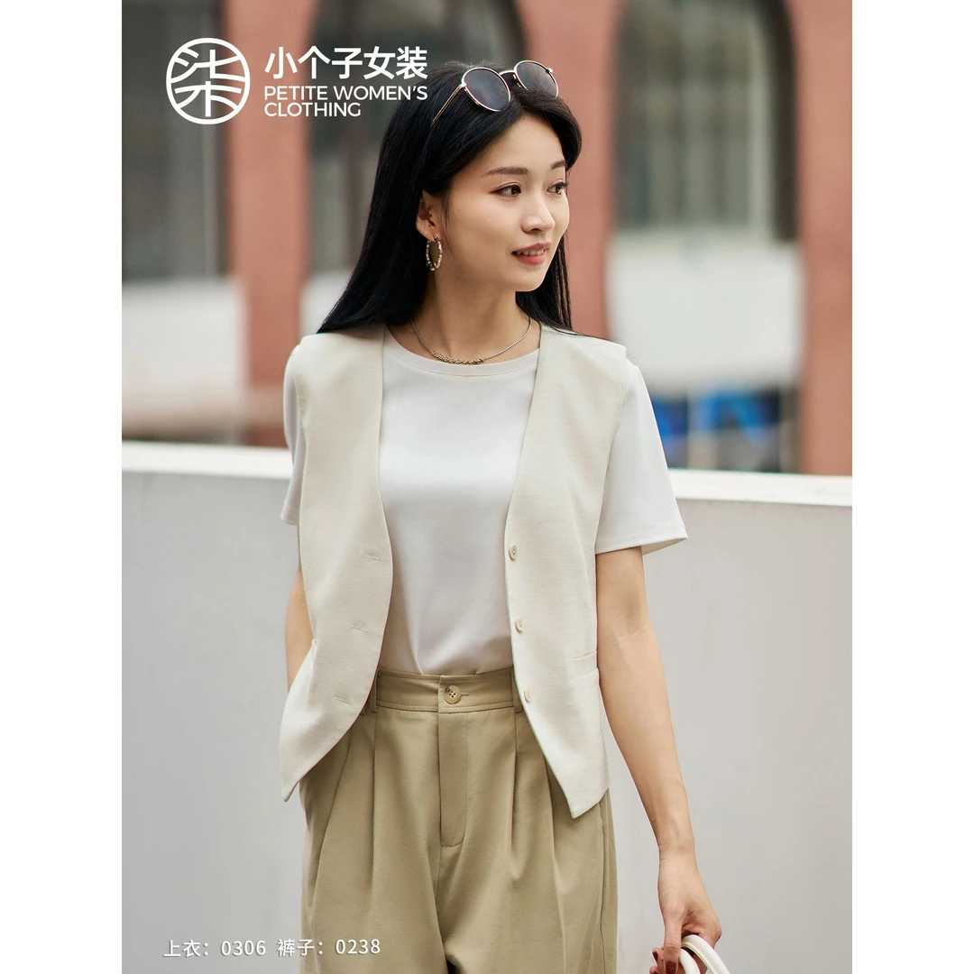 【大柒】【莱云】0230柒量一裁小个子白色马甲外套修身小众高级感上衣