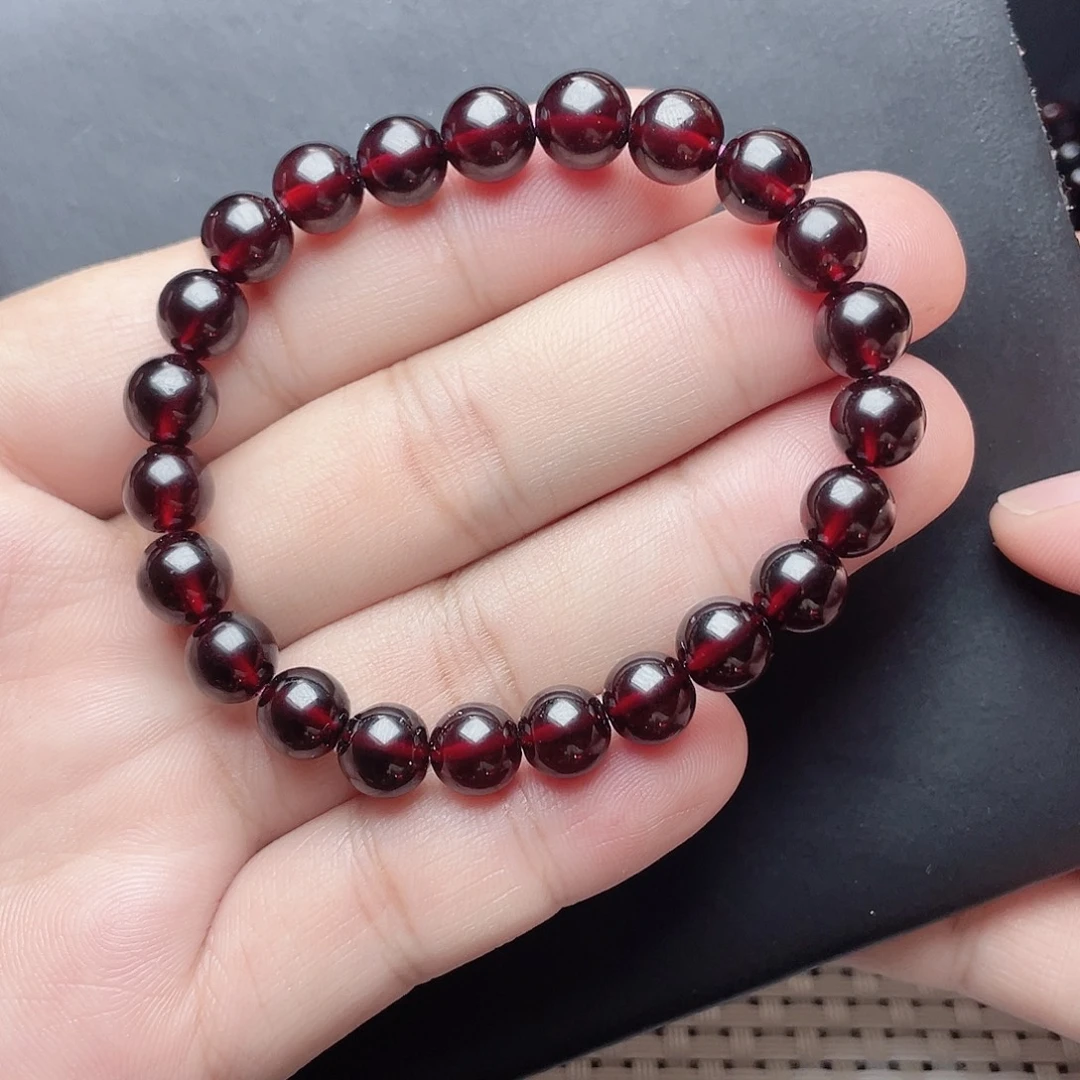 未镶嵌手链石榴石8.0MM高品天然酒红单圈手链
