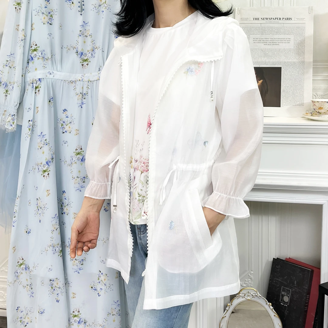 短外套女夏季抽绳设计中长款连帽上衣ans6603