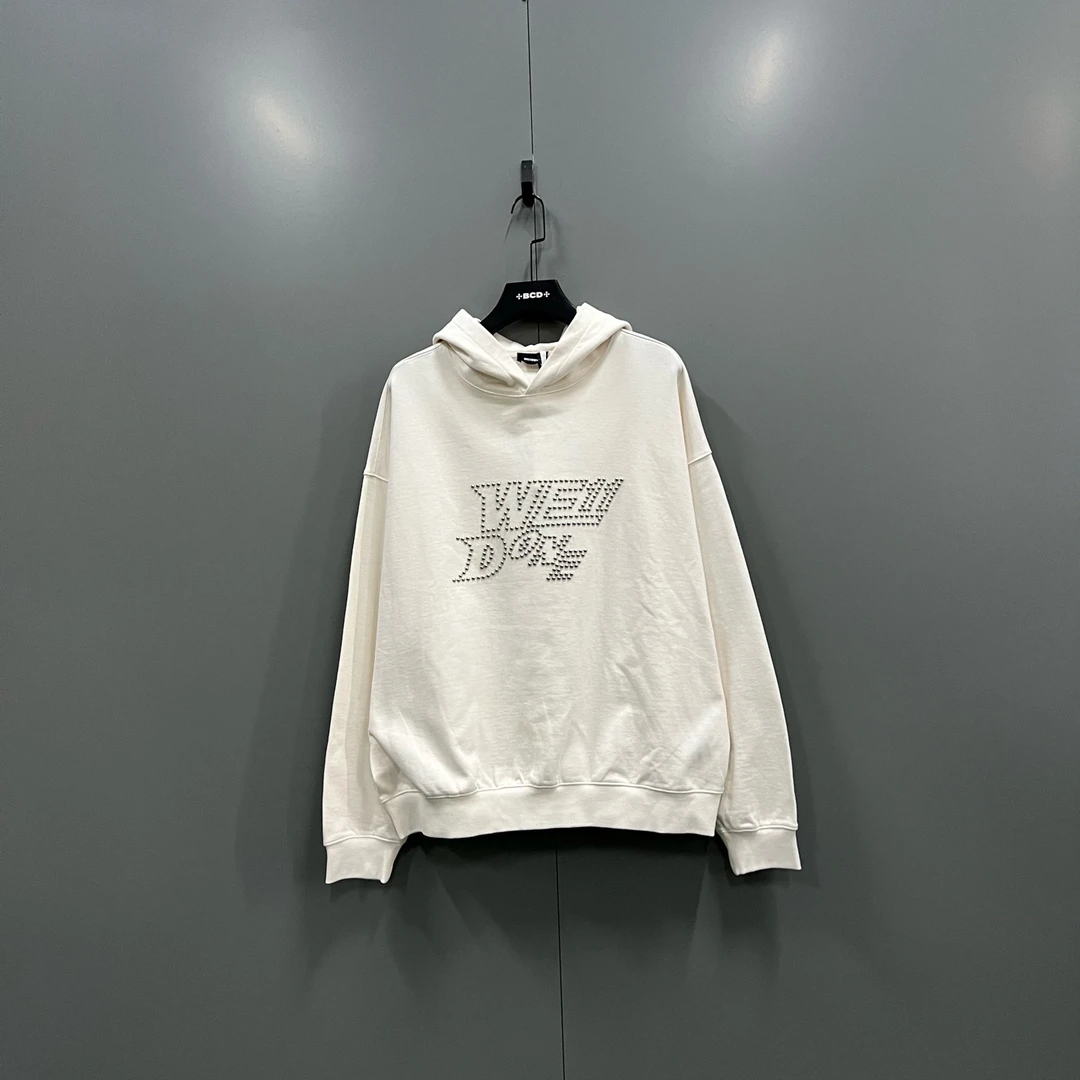 未使用 WE11 DONE (ll) WE11DONE 米白色铆钉logo帽衫 M码/018950