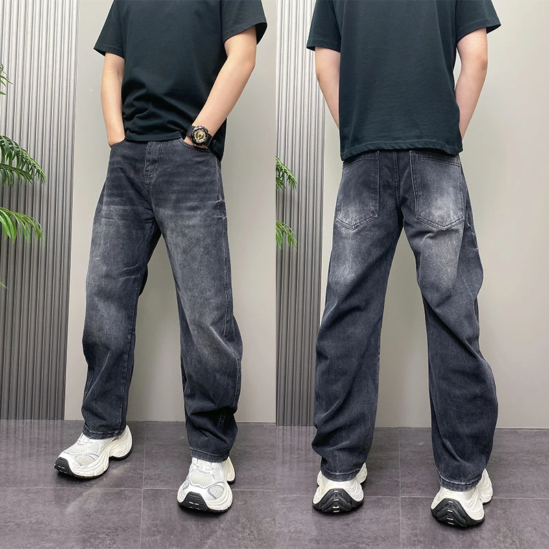 秋季高街复古潮流宽松直筒水洗渐变阔腿裤痞帅休闲百搭垂感牛仔裤