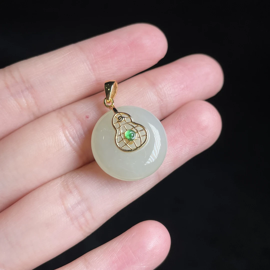 L【玉氏珠宝】925银和田玉平安扣-约18*6mm 多样性发一 CAN820919