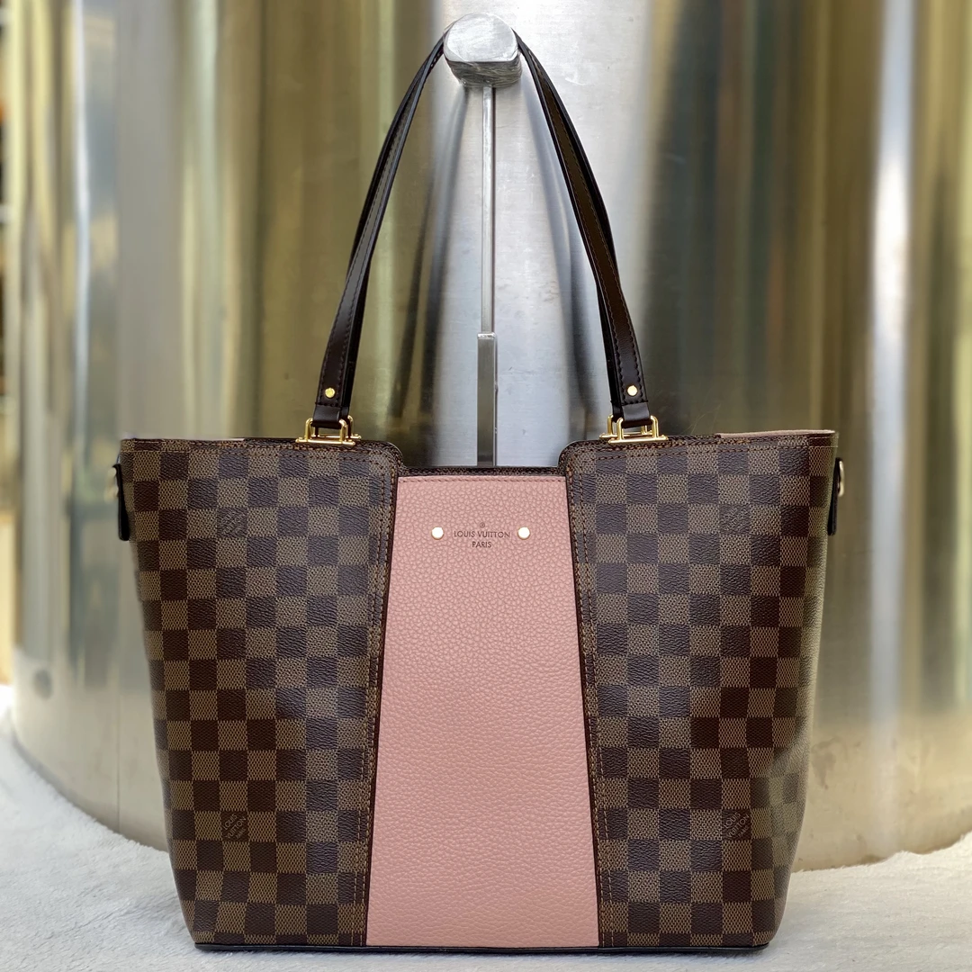 99新 LouisVuitton/路易威登 古有98新LV棋盘格拼粉单肩托特包