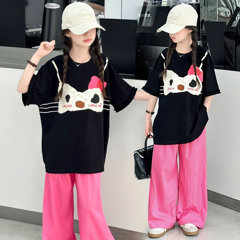 女童夏套装2025新款洋气超好看趣味短袖裤子两件套夏装休闲穿搭潮