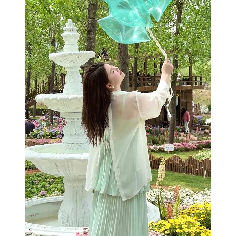 「DMcc大蜜」 时尚设计感清凉透气开衫夏季宽松轻薄百搭长袖衬衫