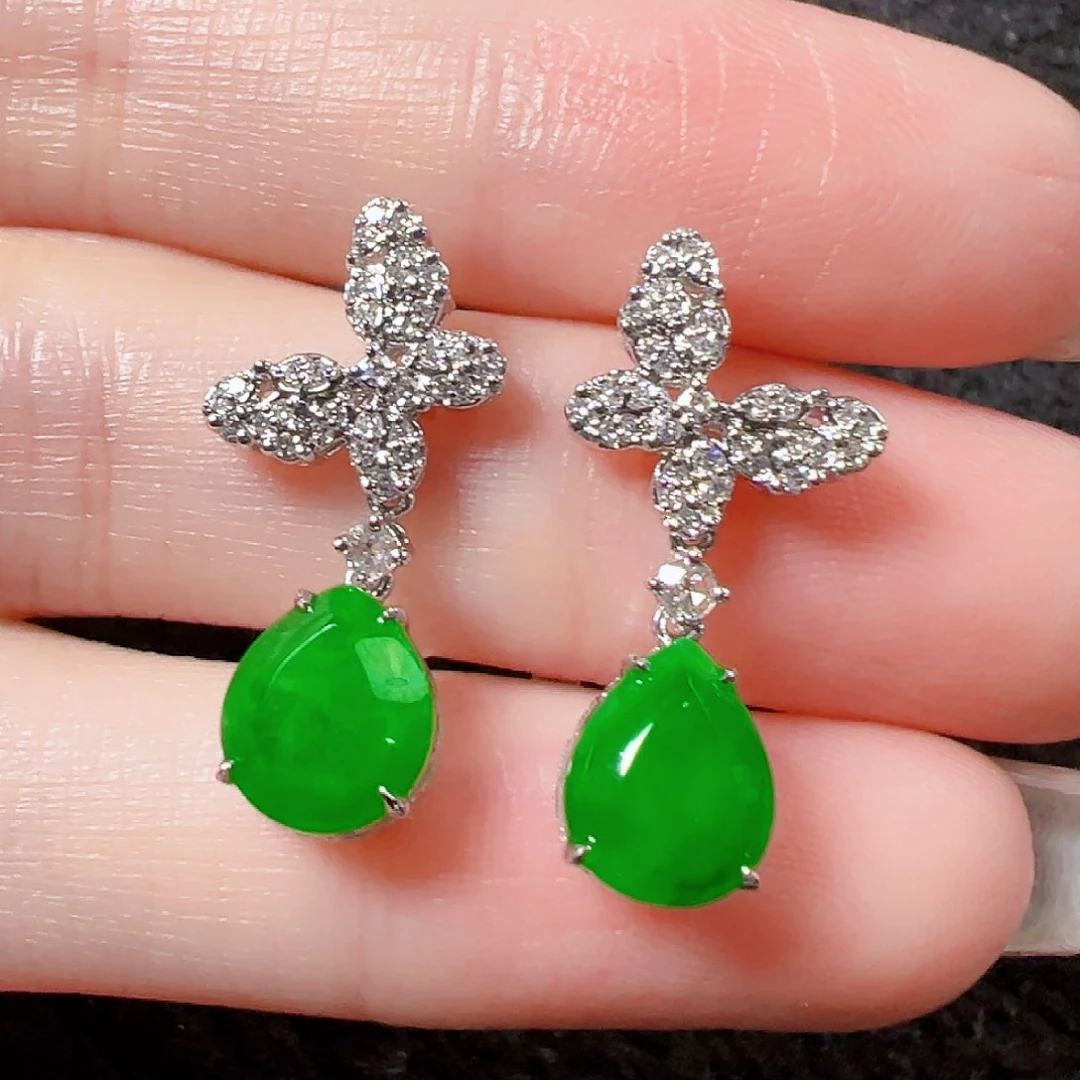 翡翠18K金镶嵌耳饰签收后24小时鉴赏期，过时不退