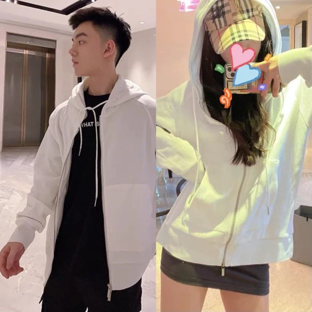 重磅华夫格卫衣拉链拼接连帽外套 情侣款