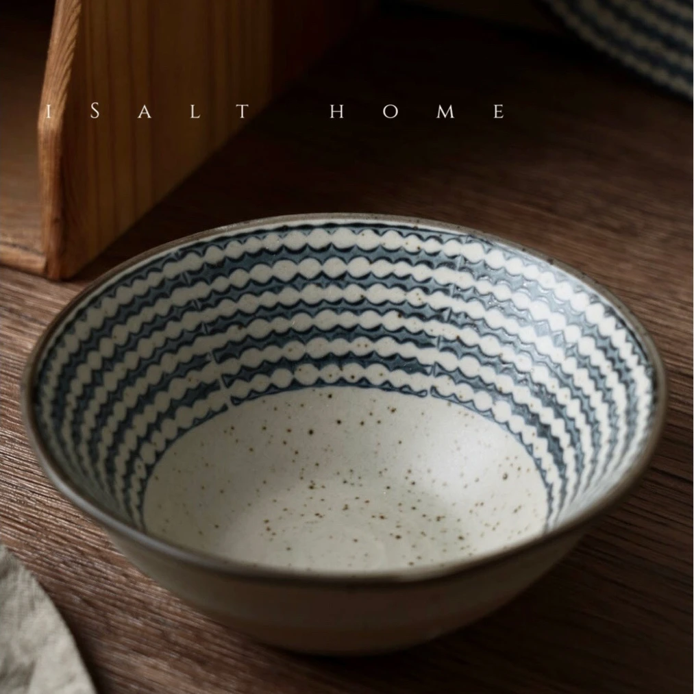 手作青海波碗.粗陶青花陶瓷早餐碗饭碗燕麦酸奶碗创意家用/出丹麦