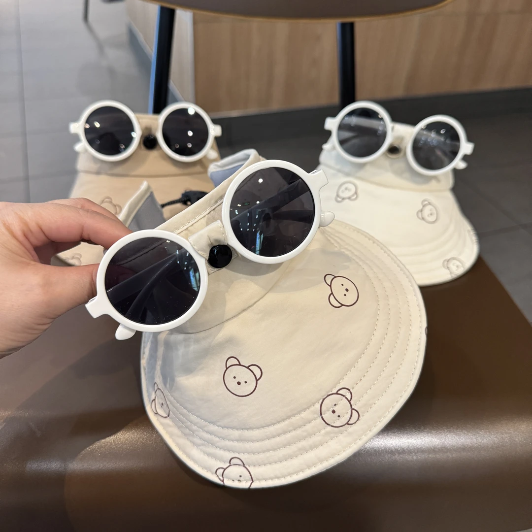 米迪昕【潮宝贝】儿童墨镜空顶帽夏季大帽檐遮阳宝宝沙滩太阳帽潮酷