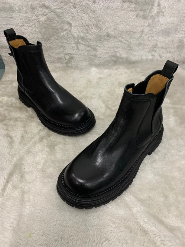 里外全真皮软底轻巧切尔西靴厚底英伦风圆头秋季秋冬百搭短靴228