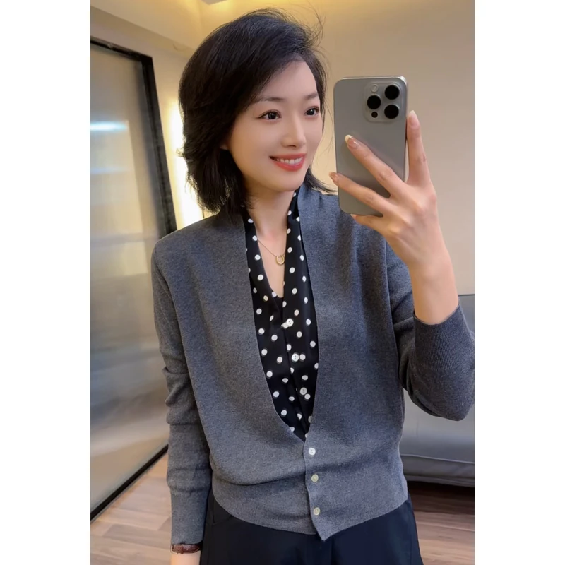高级感时尚假两件波点针织衫女早秋款优雅通勤百搭长袖上衣25188