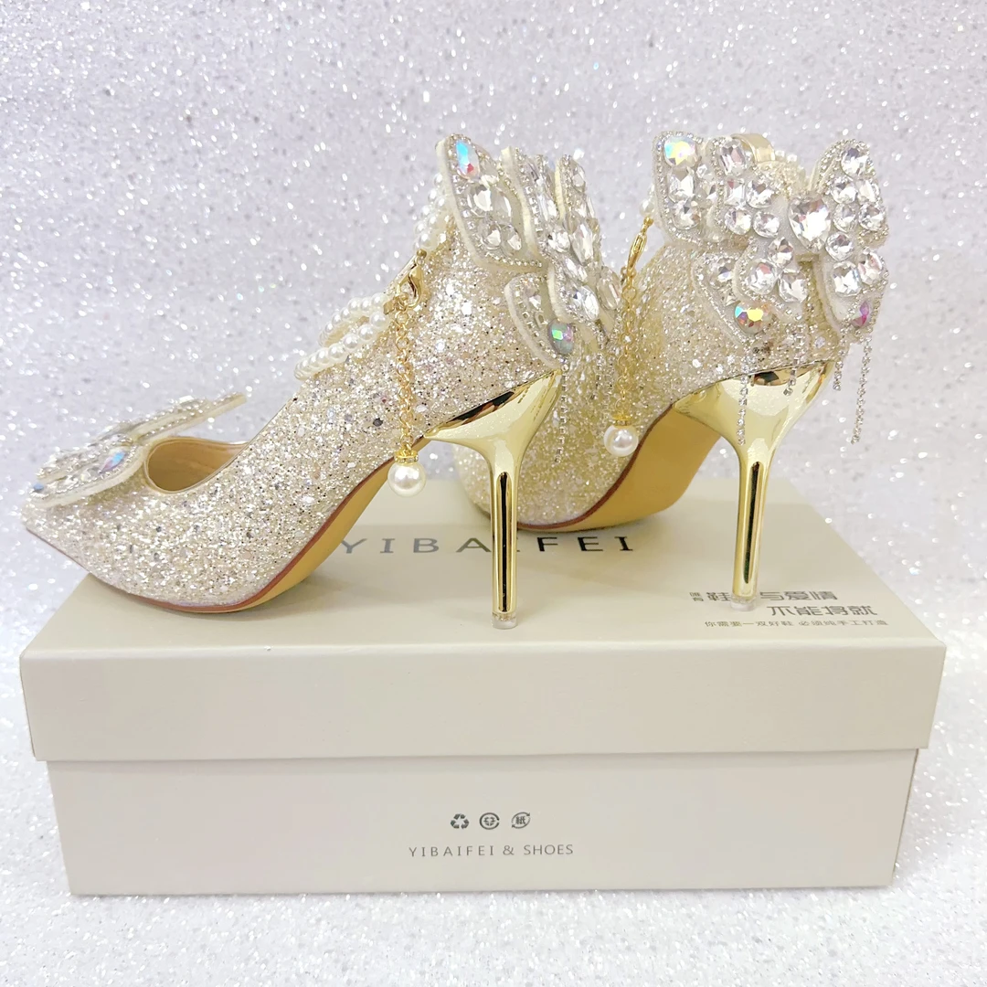轻奢绝美满钻细高跟鞋秀禾婚纱新娘宴会两穿婚鞋2025欧美时尚性感