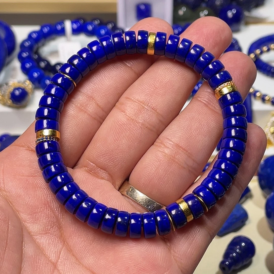 青金石银S925镀金镶嵌精品药片8mm手串