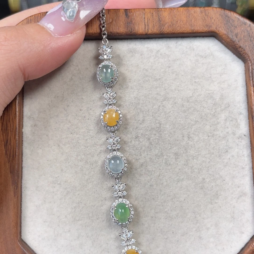 翡翠手链银S925镶嵌55980