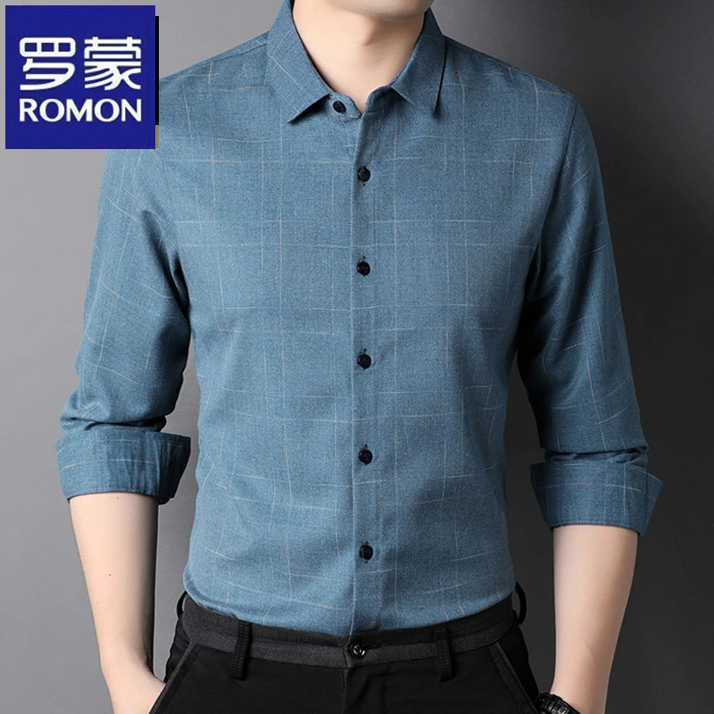 罗蒙春秋季新款男士休闲衬衫中青年商务薄款宽松衬衣长袖爸爸装潮