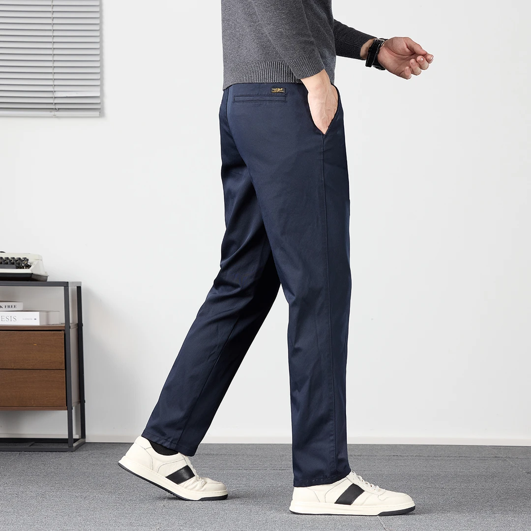 男装长裤秋季厚款弹力松紧腰休闲裤男士直筒裤时尚百搭宽松男裤子