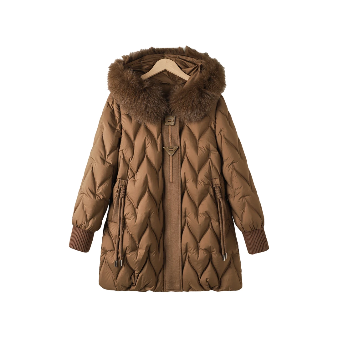 【法兰西】时尚气质女装长款狐狸毛领鹅绒保暖羽绒服-YL-K110