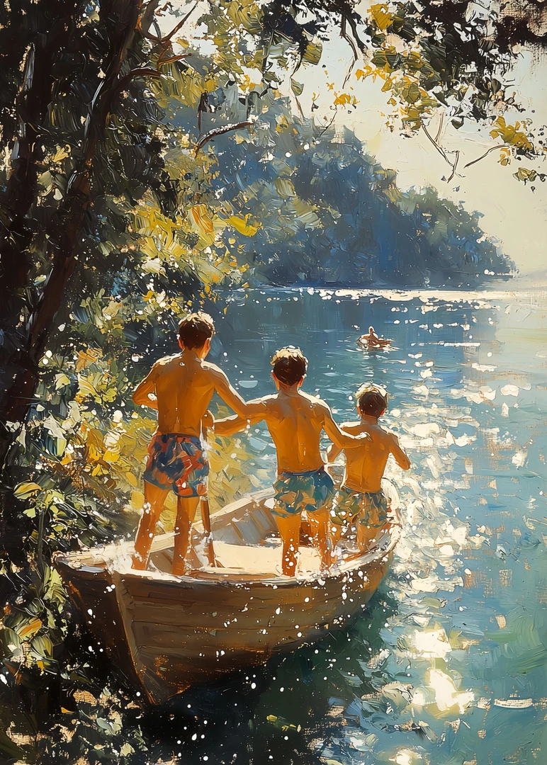 古典油画【湖边的盛夏2】客厅餐厅2025卧室中古风美式复古挂画