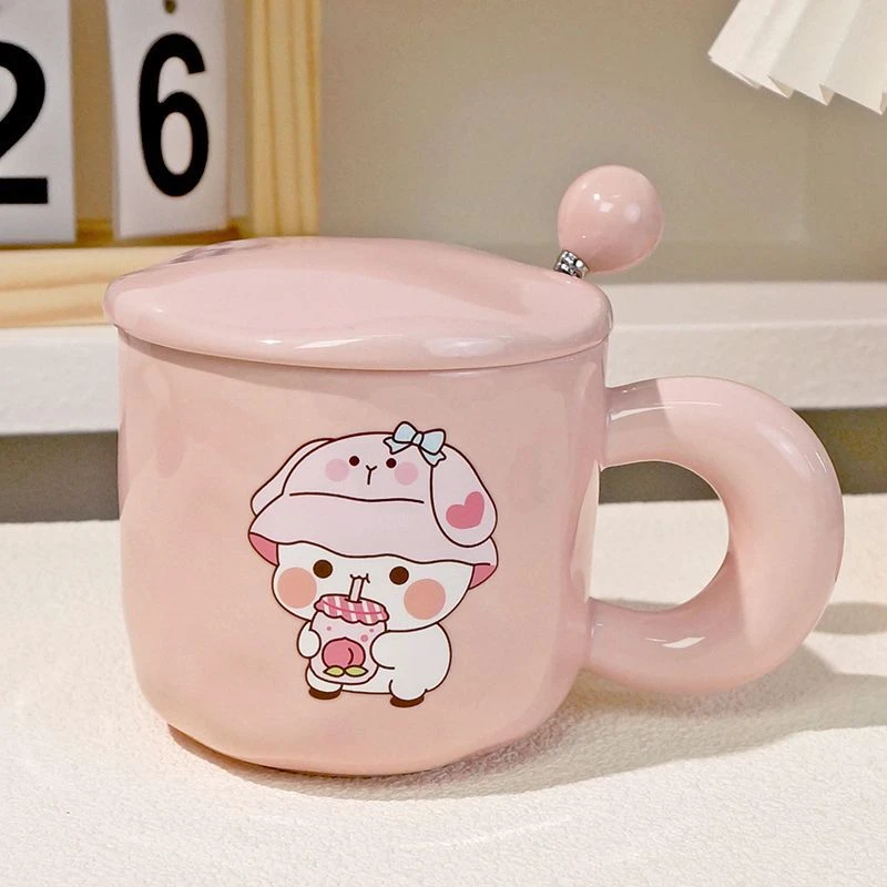 一二布布卡通生日礼物马克杯高颜值情侣陶瓷水杯带盖防烫喝水家用