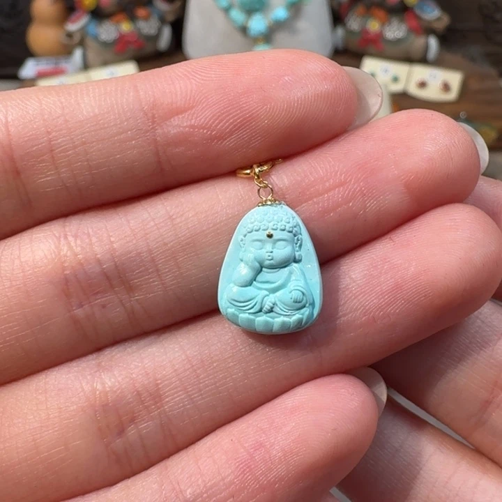 咩***㈍绿松石18K金镶嵌嘟嘟宝宝佛滴流