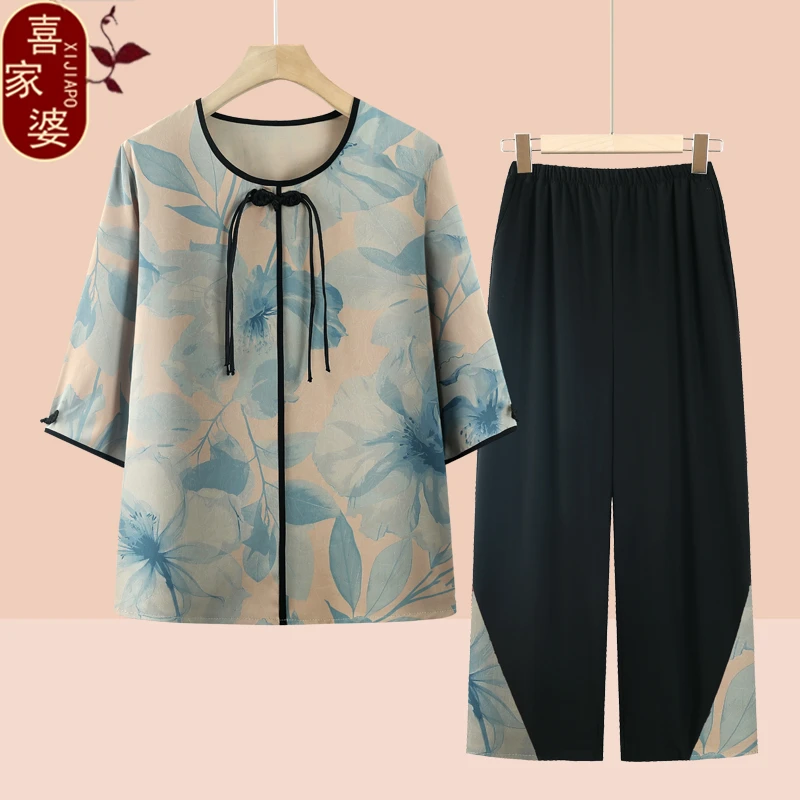 薄款中老年女装新中式中老年服饰中老年洋气夏季女装宽松老人套装