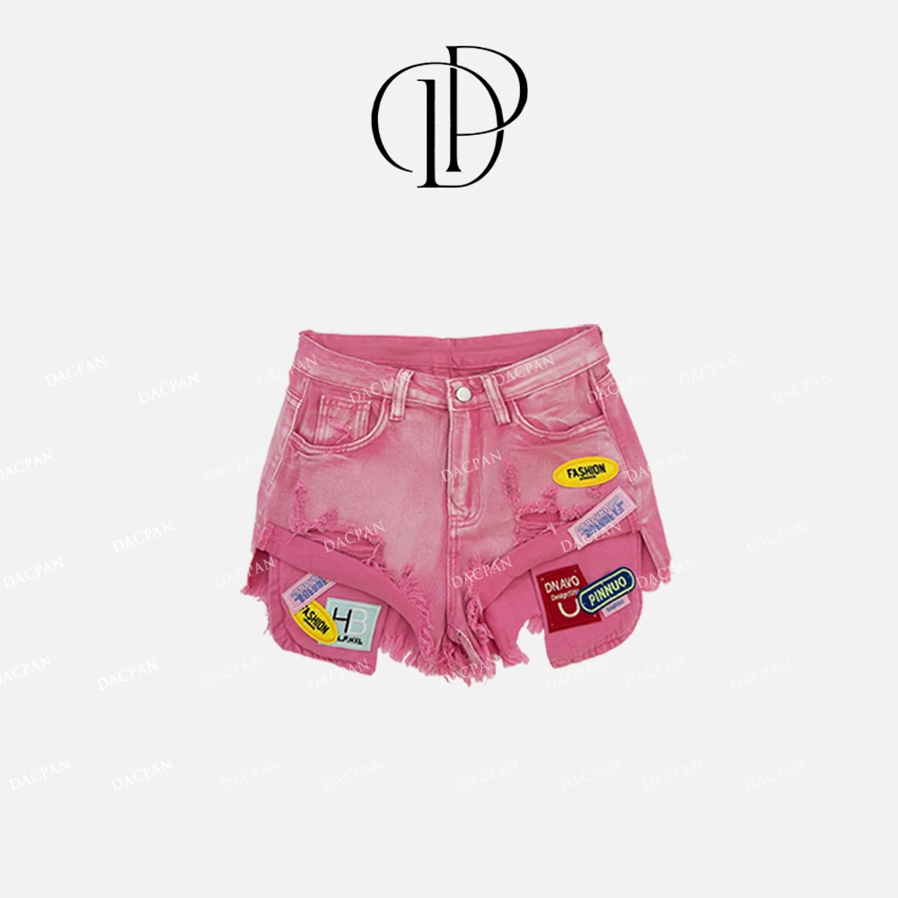 DACPAN-“泡泡糖”贴标破洞流苏牛仔短裤  2025/盼·PP 11906