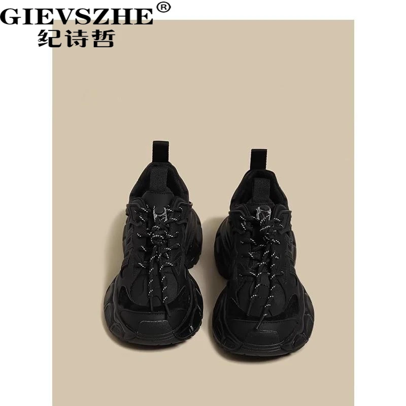 GIEVSZHE纪诗哲厚底增高老爹鞋女款秋冬薄款透气网面鞋轻便运动鞋